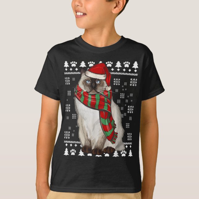 Camiseta Birman Cat Santa Hat Natal Feio Natal (Frente)