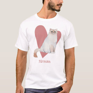 Camiseta Birman Cat Watercolor Gatinho Coração Rosa