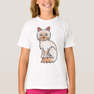 Camiseta Birman de Ponto Vermelho/Gato de Cartoon de Ragdol