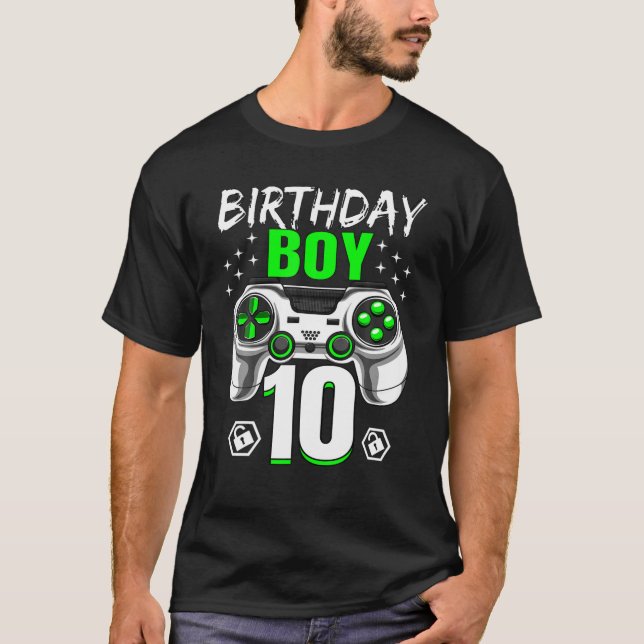 Camiseta Birthday Boy 10 Video Game Controller Gamer 10Th B (Frente)
