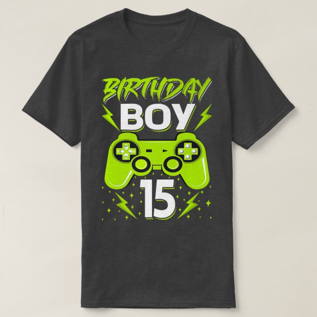 Camiseta Birthday Boy 15 Video Game Controller Gamer 15th B (Frente do Design)