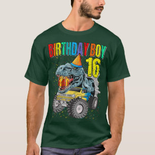 Camiseta Birthday Boy 16 Monster Truck Dinosaur 16th Birthd