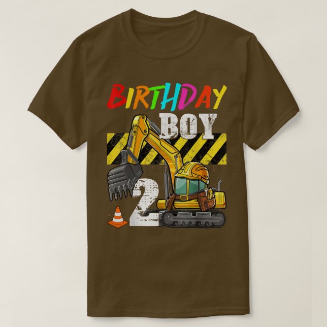 Camiseta Birthday Boy 2nd Excavator 2 Years Old Constructio (Frente do Design)