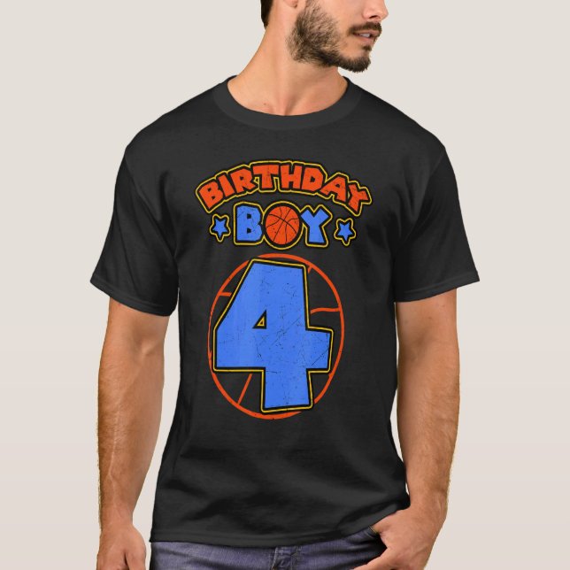 Camiseta Birthday Boy 4 Tema de Basquete Festa de Bday 4º C (Frente)