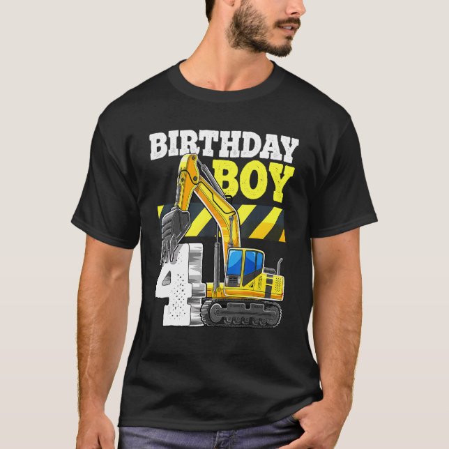 Camiseta Birthday Boy 4th Birthday Excavator Construção V (Frente)
