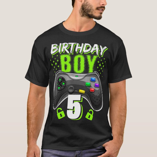 Camiseta Birthday Boy 5 Video Game Controller Gamer 5 Bir (Frente)