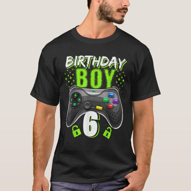 Camiseta Birthday Boy 6 Video Game Controller Gamer 6 Bir (Frente)