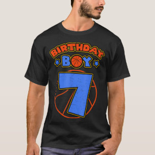 Camiseta Birthday Boy 7 Tema de Basquete Festa de Bday Cel