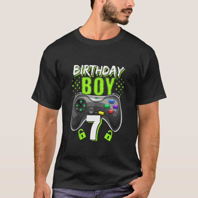 Camiseta Birthday Boy 7 Video Game Controller Gamer 7 Bir (Frente)