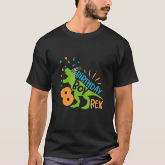Camiseta Birthday Boy 8 anos Dinossaur Nascido Parte