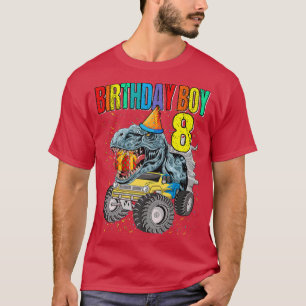 Camiseta Birthday Boy 8 Monster Truck Dinosaur 8.º Aniversá