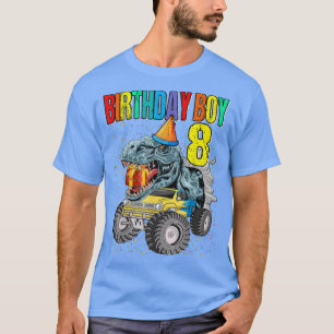 Camiseta Birthday Boy 8 Monster Truck Dinosaur 8.º Aniversá