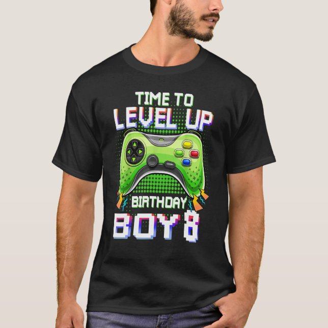 Camiseta Birthday Boy 8 Time to Level Up 8th Level Up Vide (Frente)