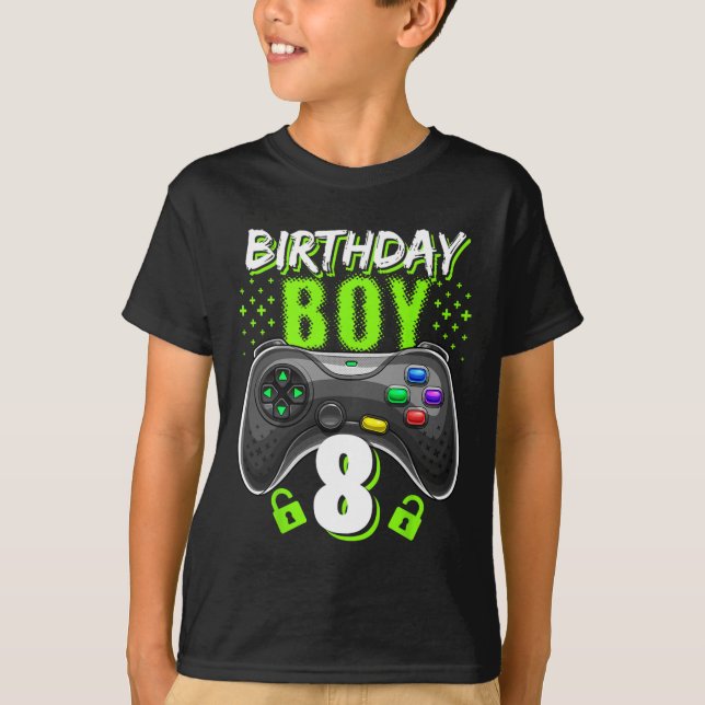 Camiseta Birthday Boy 8 Video Game Controller Gamer 8th Bir (Frente)