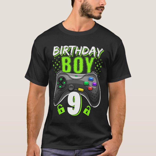Camiseta Birthday Boy 9 Video Game Controller Gamer 9th Bir (Frente)