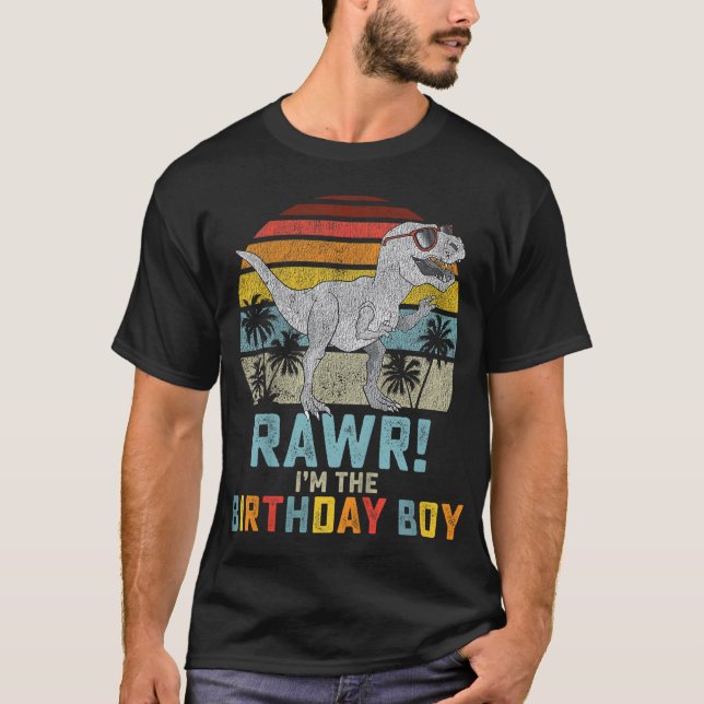 Camiseta Birthday Boy Dino T Rex Dinossaur Boys Corresponde (Frente)