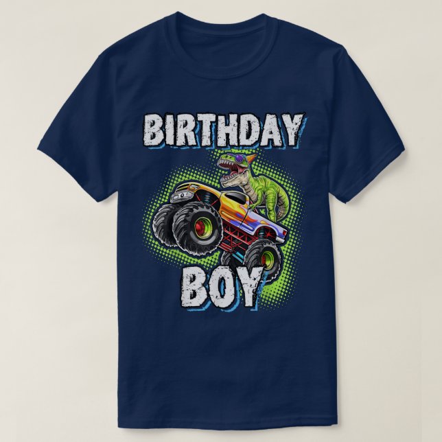 Camiseta Birthday Boy Dinosaur Monster Truck Matching Famil (Frente do Design)