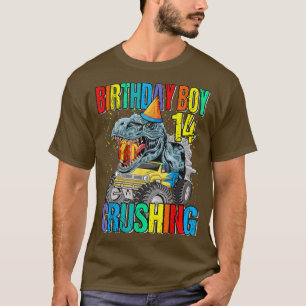 Camiseta Birthday Boy esmagando 14 Monstros Dinossauro de C