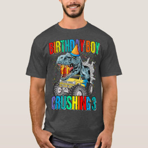 Camiseta Birthday Boy esmagando 3 Monstros Dinossauro de Ca