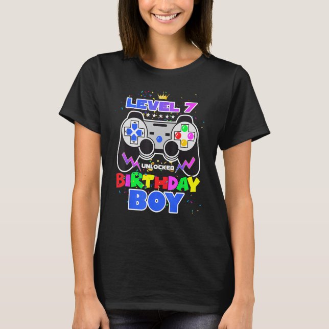 Camiseta Birthday Boy Level 7 Unlocked Video Game 7 Birthda (Frente)