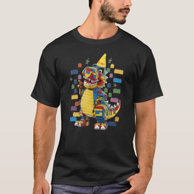 Camiseta Birthday Building Bricks Dinosaur Master Builder B (Frente)