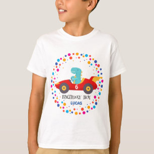 Camiseta Birthday Dinosaur Race car Garoto de Corrida Verme