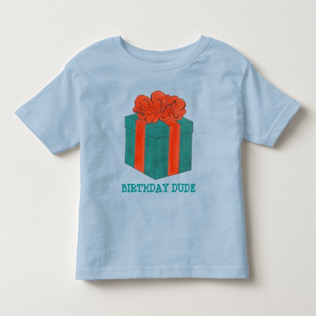 Camiseta Birthday Dude Blue/Red Gift Box Presente com Arco  (Frente)