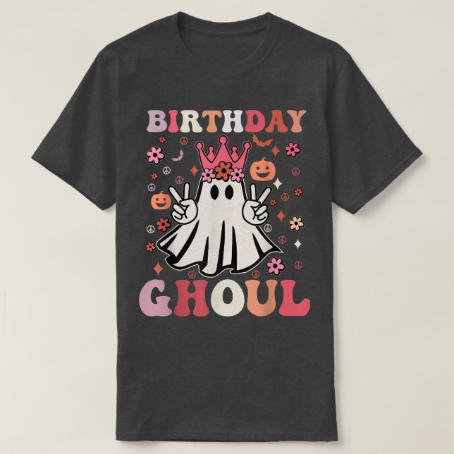 Camiseta Birthday Ghoul Cute Ghosts Boo Retro Groovy Flower (Frente do Design)