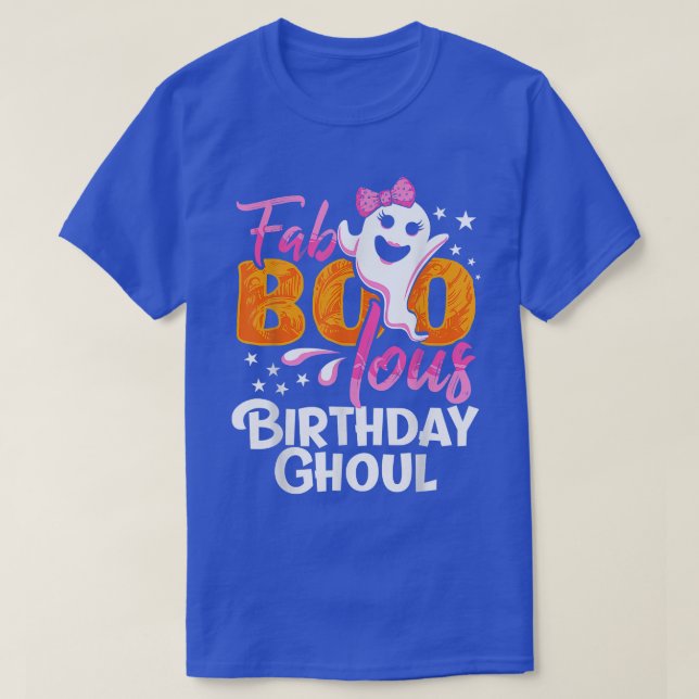Camiseta Birthday Ghoul Halloween Meninas Mulheres Fab BOO  (Frente do Design)