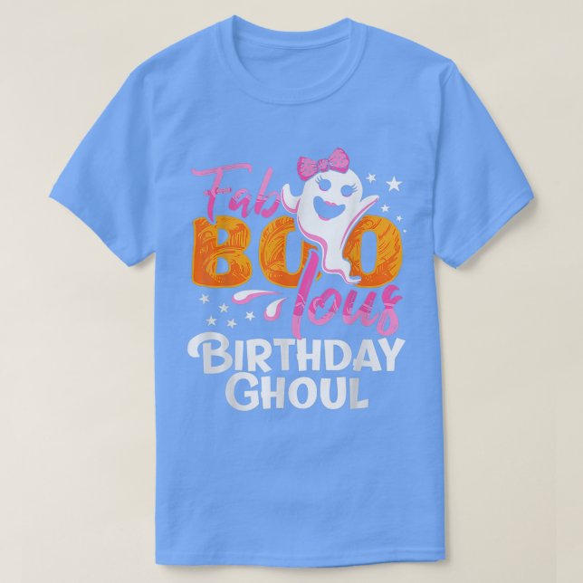 Camiseta Birthday Ghoul Halloween Meninas Mulheres Fab BOO  (Frente do Design)