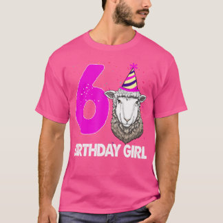 Camiseta Birthday Girl 6 Sheep Engraçado Mulheres de Ovinos