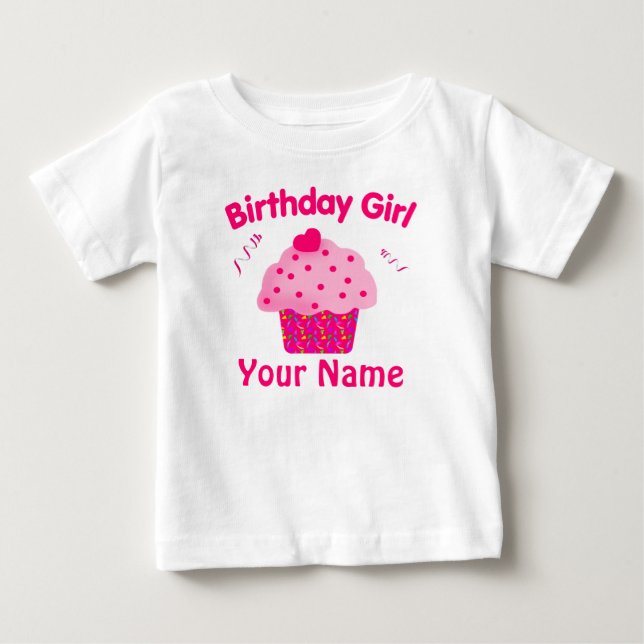 Camiseta Birthday Girl Cupcake Personalizado T Shirt (Frente)