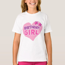 Camiseta Birthday Girl Heart & Stars – Brilho Fofo