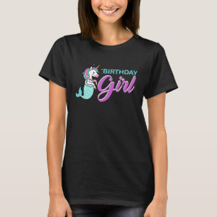 Camiseta Birthday Girl mermaid unicórnio bonitinho do parti