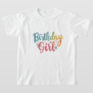 Camiseta Birthday Girl Rainbow Text