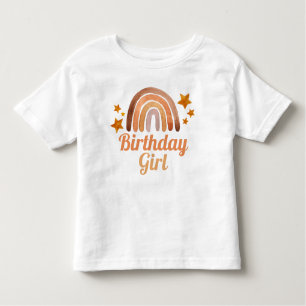 Camiseta Birthday Girl Watercolor Boho Rainbow & Stars 