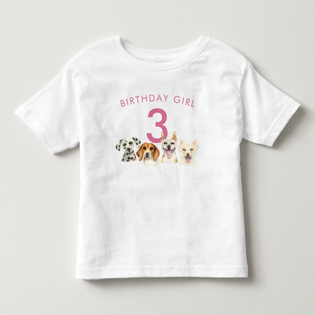 Camiseta Birthday Girl Watercolor Puppy Dogs (Frente)