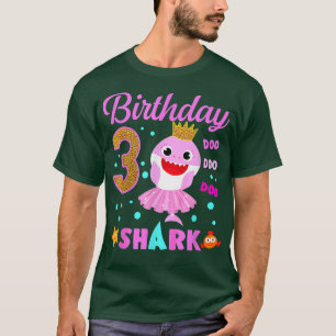 Camiseta Birthday Kids Kids Shark3rd Girl Three 3 Year Old