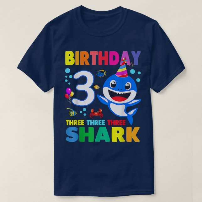 Camiseta Birthday Kids Shark 3 Year Old 3rd Birthday Matchi (Frente do Design)