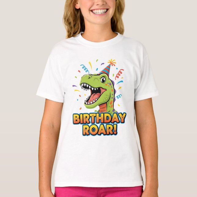 Camiseta Birthday Roar Cute Dinosaur Birthday Party Design (Frente)