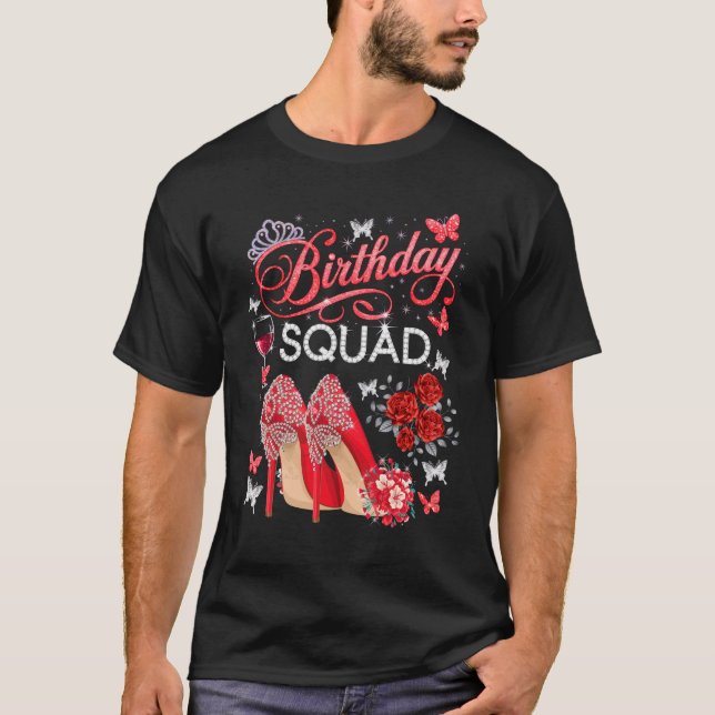 Camiseta Birthday Squad Diva Squad Crown Hearts High Heel W (Frente)