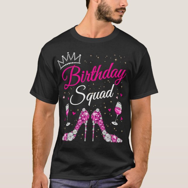 Camiseta Birthday Squad Diva Squad Crown Hearts High Heel W (Frente)