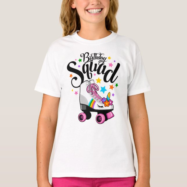 Camiseta Birthday squad, unicorn, roller skate  (Frente)