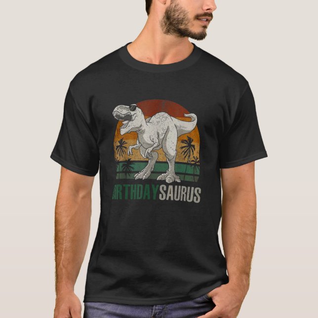 Camiseta Birthdaysaurus Rex Dinosaur Aniversário Família Su (Frente)