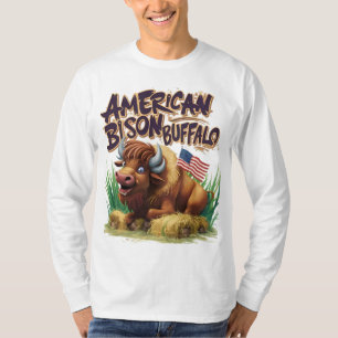 Camiseta Bisão Americano Búfalo Com Bandeira Americana