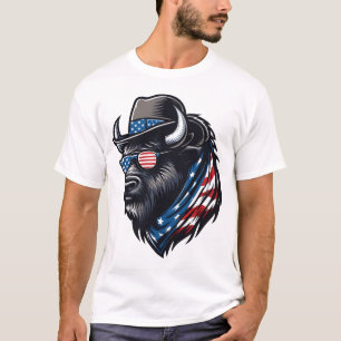 Camiseta Bisão Bandeira Americana EUA 4 de Julho Meninos Ho