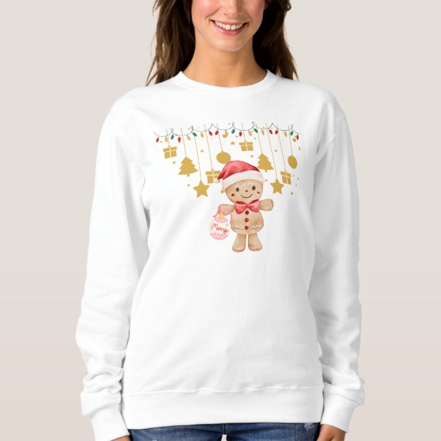 Camiseta Biscoito de gengibre fofo Luzes de Natal alegres c (Frente)