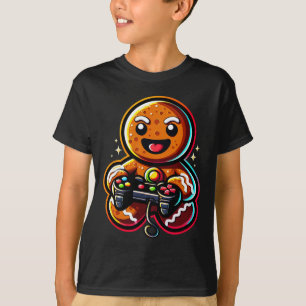 Camiseta Biscoito de gengibre jogando controle de videogame