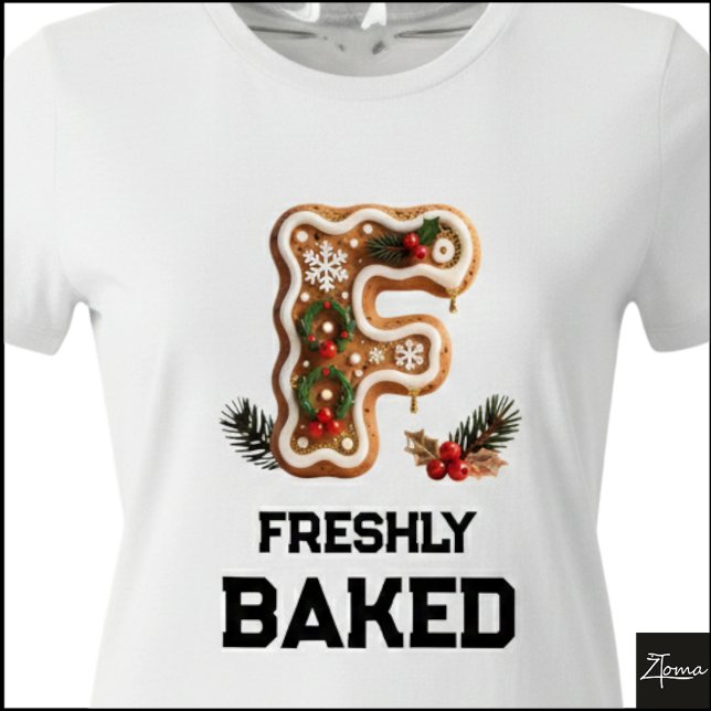 Camiseta Biscoito de Gengibre Natal Letra Inicial F (Criador carregado)