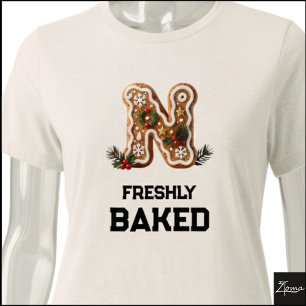 Camiseta Biscoito de Gengibre Natal Letra Inicial N